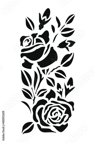 Silhouette roses and leaves. Flowers tattoo vector illustration.
Laser cutting template of openwork vector silhouette.
A card carved in vintage style for Valentine's Day.