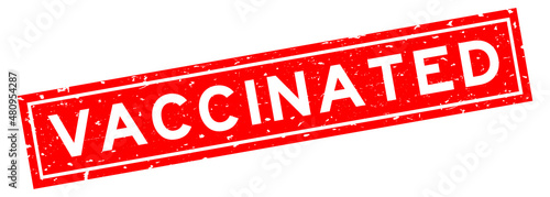 Grunge red vaccinated word square rubber seal stamp on white background