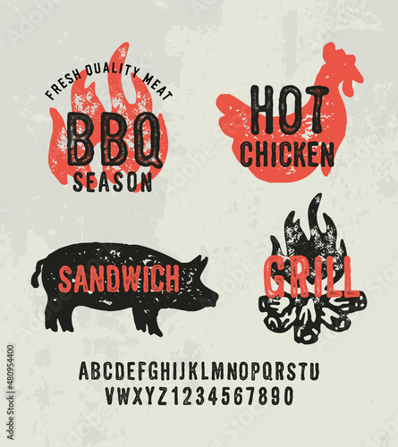 BBQ Textured Font. Retro Typeface. Vector