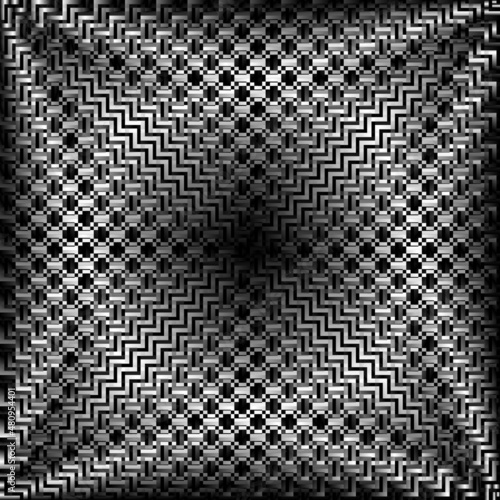 Symmetric op art of gradient striped moire pattern. Psychedelic monochrome tile background design.