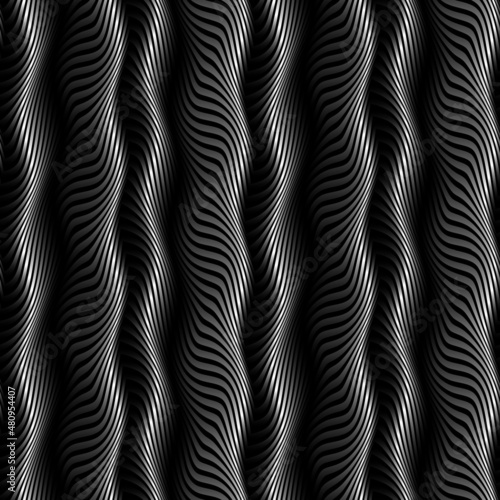 Vector seamless pattern of gradient monochrome waves. Op art volumetric texture for wallpaper design.