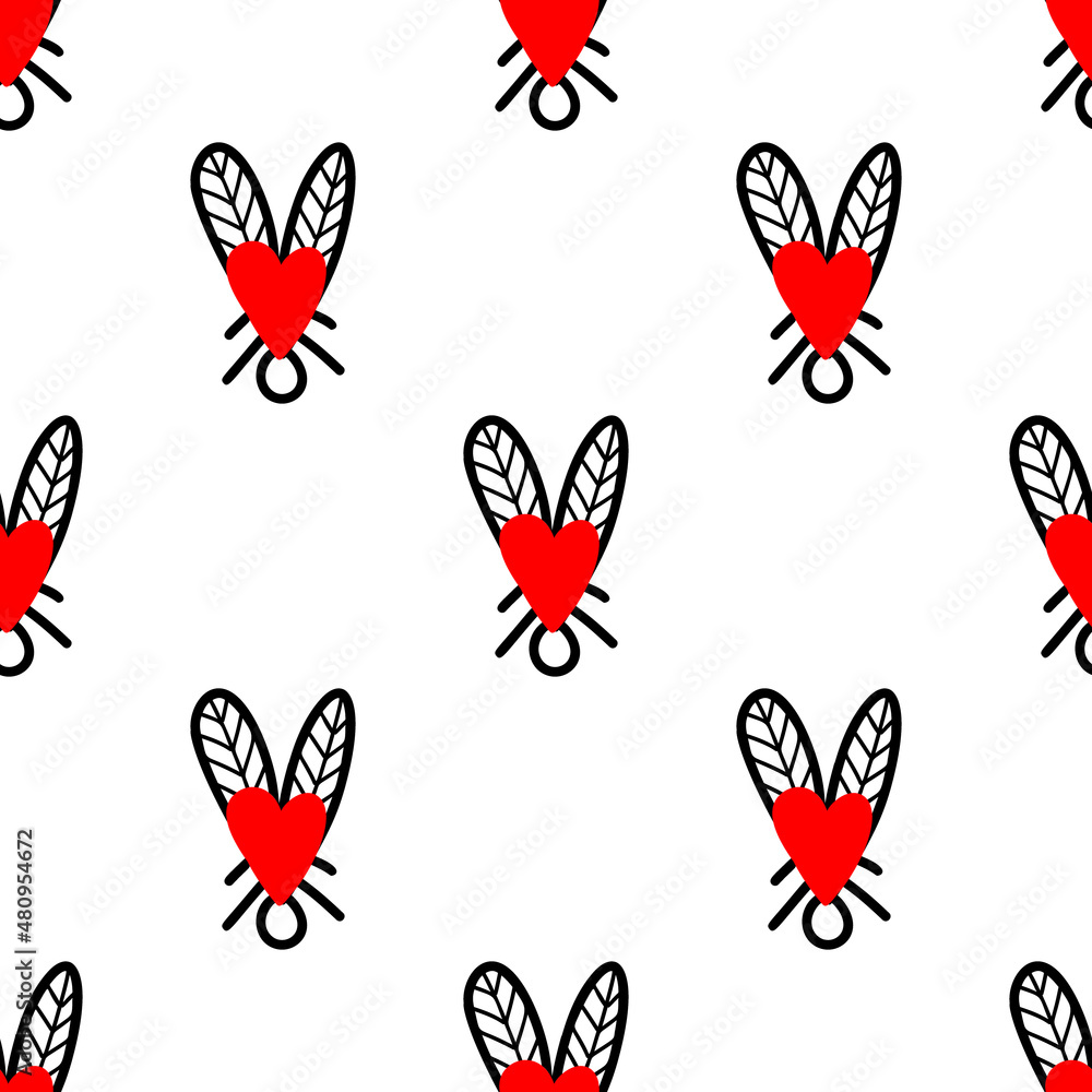 Seamless background with heart-shaped flies. Vector illustration Seamless background with heart-shaped flies. Vector illustration
