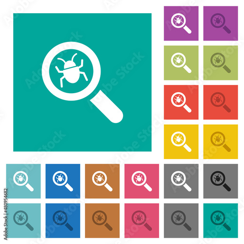 Bug tracking square flat multi colored icons