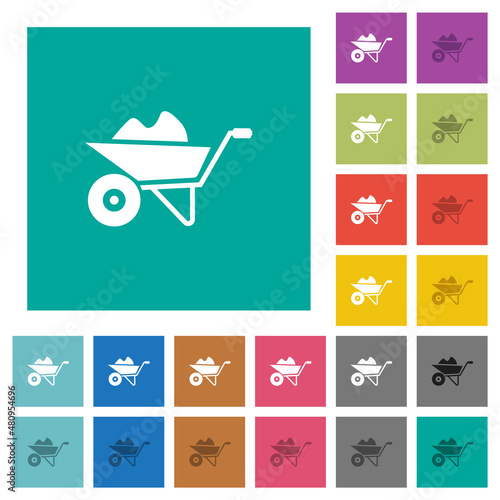 Packed wheelbarrow square flat multi colored icons