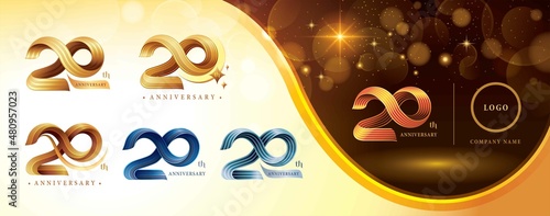 Set of 20th Anniversary logotype design, Twenty years anniversary celebration Logo, Twist Infinity multiple line golden