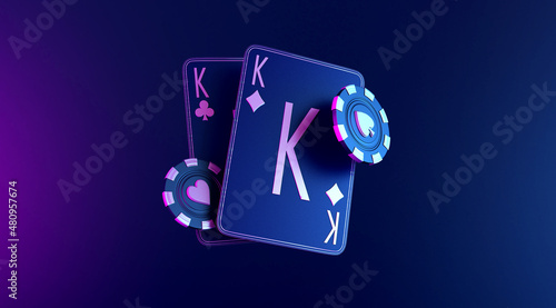 casino cards poker blackjack baccarat Black And Red Ace Symbols With Golden Metal 3d render 3d rendering illustration  photo