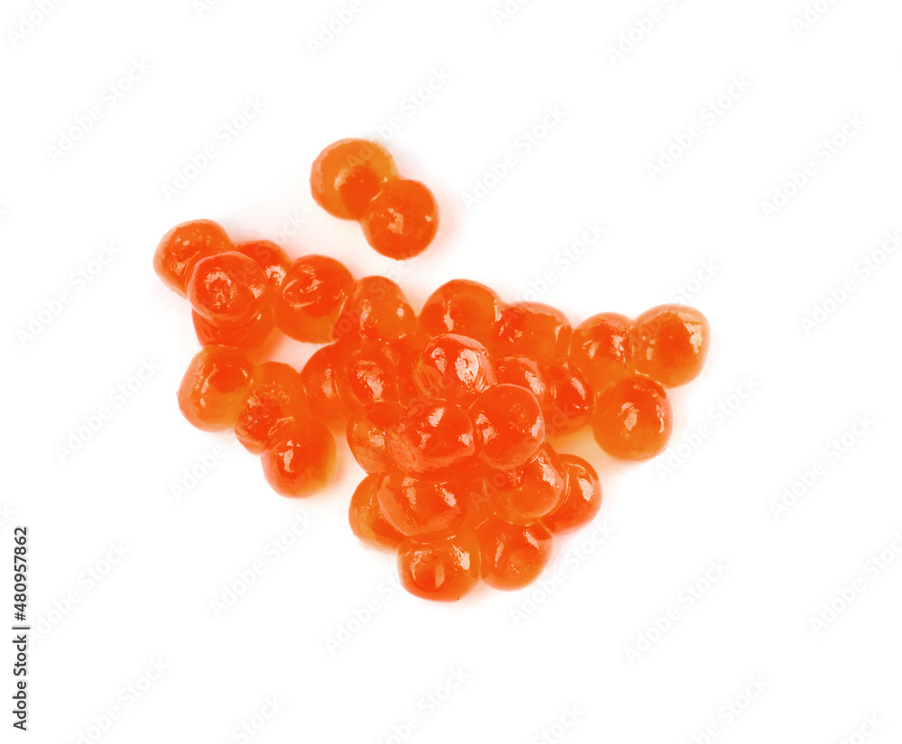 Pile of delicious red caviar isolated on white, top view Pile of delicious red caviar isolated on white, top view