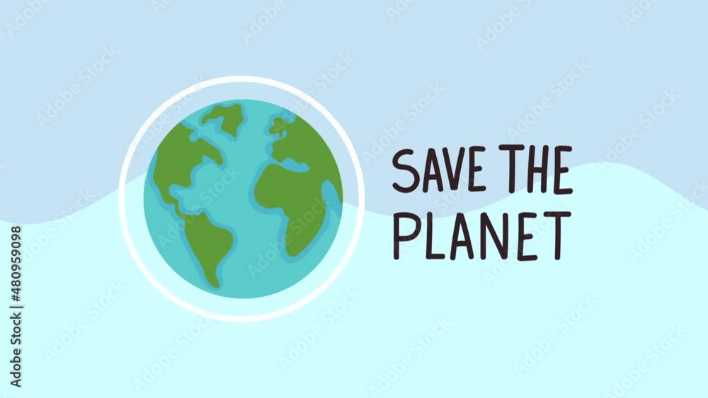 ecology earth planet with save lettering animation ecology earth planet with save lettering animation