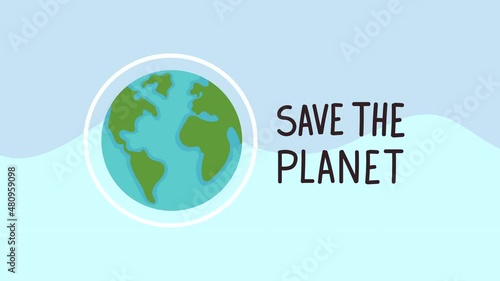 ecology earth planet with save lettering animation