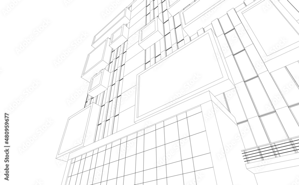 Fototapeta premium Modern architecture building vector drawing