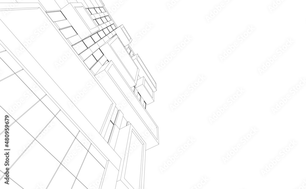 Modern architecture building vector drawing Modern architecture building vector drawing