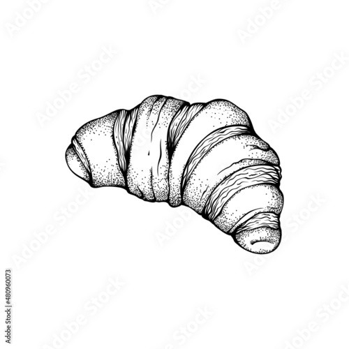 Black Engraved croissant Sweets Graphic Isolated Illustration