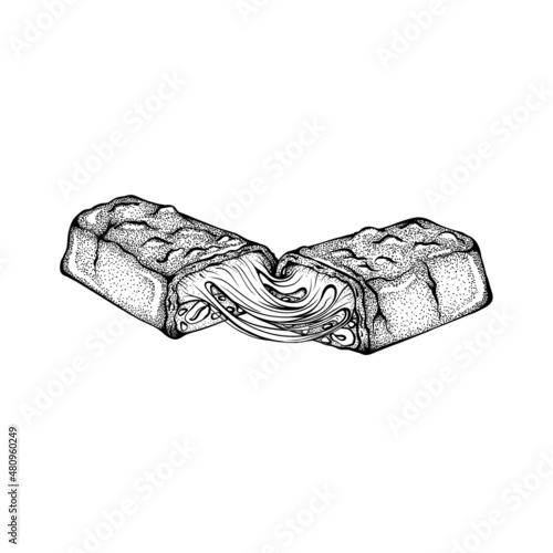 Black Engraved caramel nougat chocolate bar Graphic Isolated Illustration