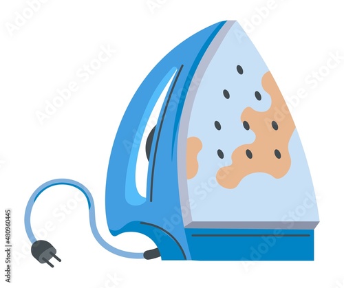 Broken electric appliances, burning iron vector