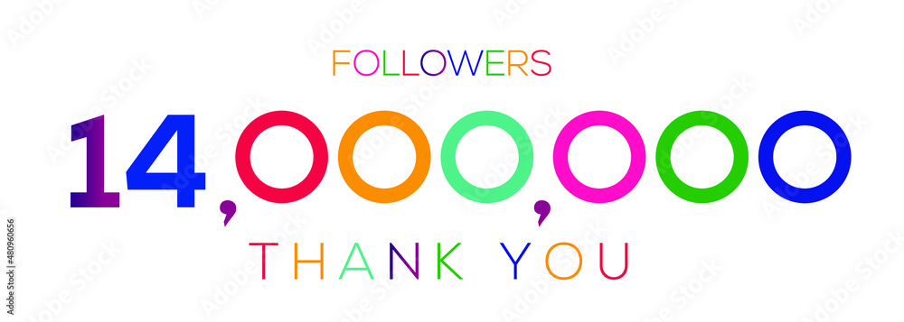 14000000 followers thank you celebration, 14 Million followers template design for social network and follower, Vector illustration.