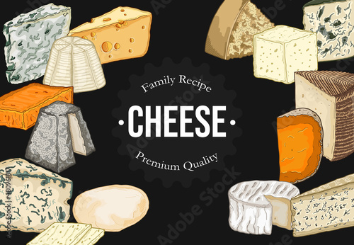 Cheese Horizontal Banner Collection Colorful Hand Drawn Vector Illustration Set
