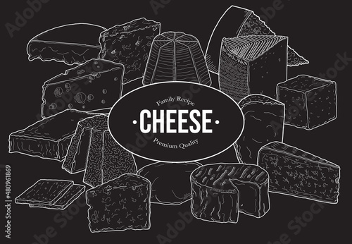 Cheese Horizontal Banner Collection Vector Illustration Set Blackboard