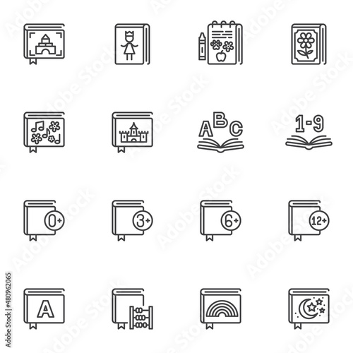 Books for childrens line icons set