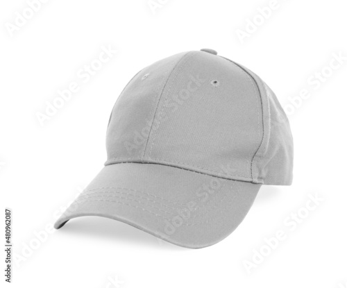 Stylish grey baseball cap isolated on white
