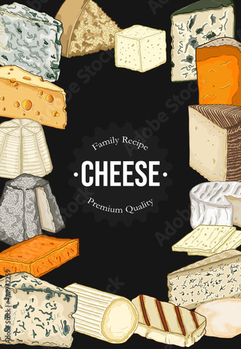 Cheese Vertical Banner Collection Colorful Hand Drawn Vector Illustration Set