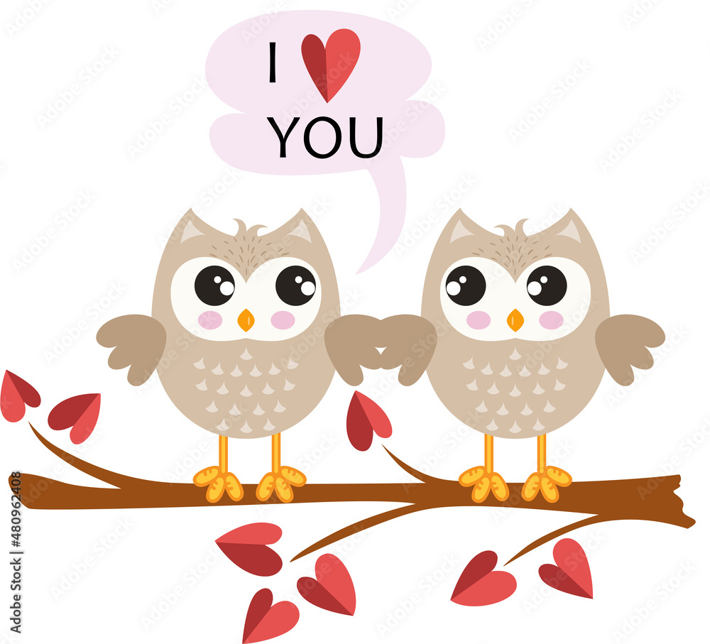 Fototapeta premium Cute couple of owls in love 