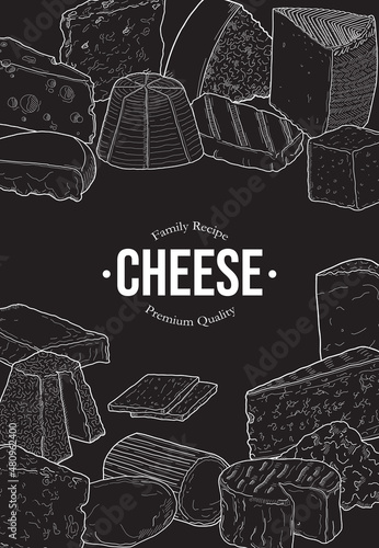 Cheese Vertical Banner Collection Vector Illustration Set on Blackboard