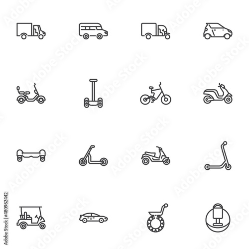 Electric transport line icons set