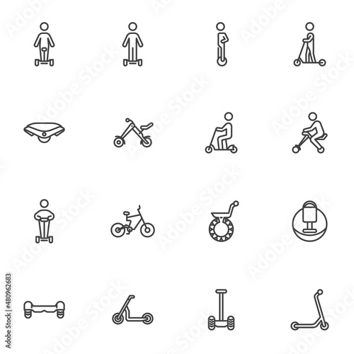 Alternative city transport line icons set