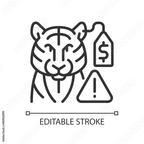 Wildlife smuggling linear icon. Animals trafficking. Thin line customizable illustration. Contour symbol. Vector isolated outline drawing. Editable stroke. Pixel perfect. Arial font used
