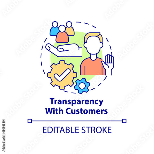 Transparency with customers concept icon. Trustful company service. Business abstract idea thin line illustration. Isolated outline drawing. Editable stroke. Roboto-Medium, Myriad Pro-Bold fonts used