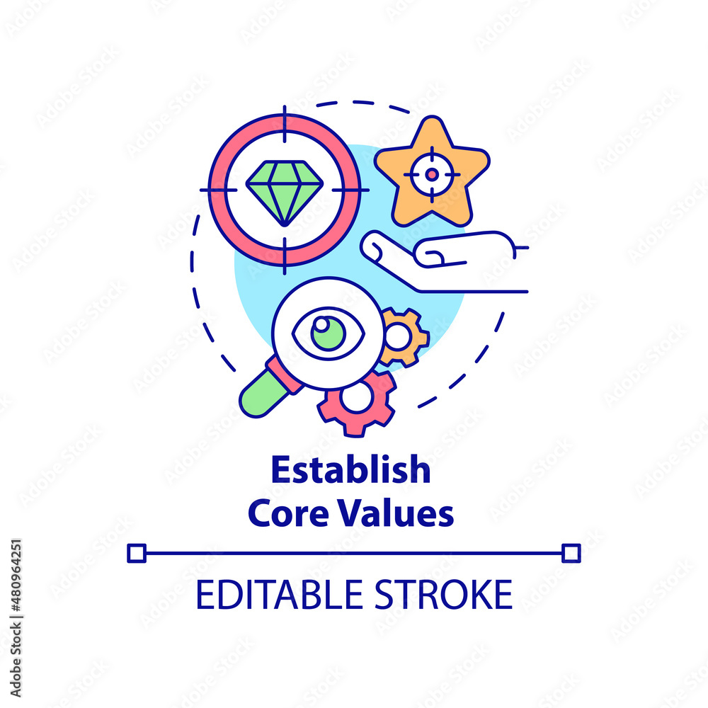 Establish core values concept icon. Provide business transparency abstract idea thin line illustration. Isolated outline drawing. Editable stroke. Roboto-Medium, Myriad Pro-Bold fonts used Establish core values concept icon. Provide business transparency abstract idea thin line illustration. Isolated outline drawing. Editable stroke. Roboto-Medium, Myriad Pro-Bold fonts used
