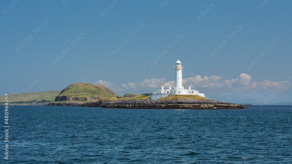 Lismore lighthouse on Eilean Musdile in the Firth of Lorne at the entrance to Loch Linnhe, Hebrides, Scotland, UK