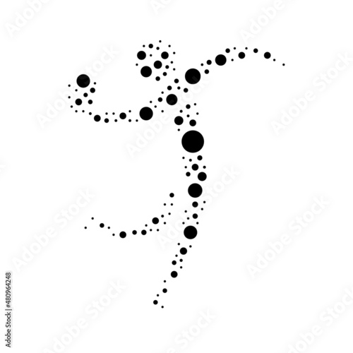 A large handball symbol in the center made in pointillism style. The center symbol is filled with black circles of various sizes. Vector illustration on white background