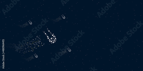 Fototapete A solo bobsleigh symbol filled with dots flies through the stars leaving a trail behind