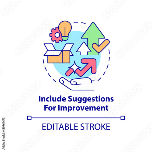 Include suggestions for improvement concept icon. Business transparency abstract idea thin line illustration. Isolated outline drawing. Editable stroke. Roboto-Medium, Myriad Pro-Bold fonts used