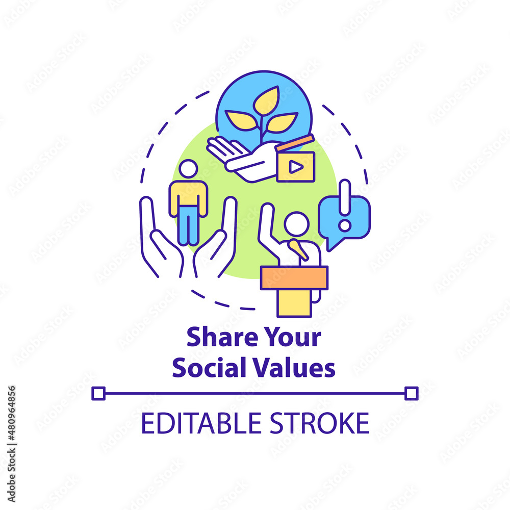 Share your social values concept icon. Build trustful relationship abstract idea thin line illustration. Isolated outline drawing. Editable stroke. Roboto-Medium, Myriad Pro-Bold fonts used