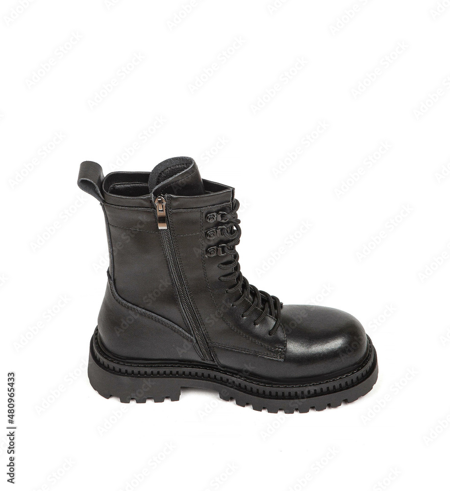 Woman's leather warm winter boots over white background Woman's leather warm winter boots over white background