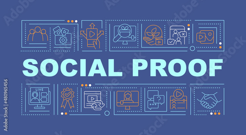 Informational social influence word concepts blue banner. Company values. Infographics with linear icons on background. Isolated typography. Vector color illustration with text. Arial-Black font used