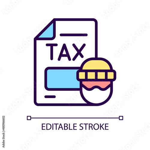 Tax evasion RGB color icon. Taxation fraud. Economic crime. Money laundering. Isolated vector illustration. Simple filled line drawing. Editable stroke. Pixel perfect. Arial font used