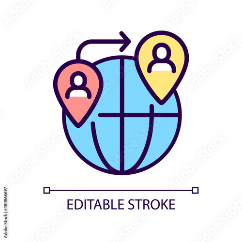 People smuggling RGB color icon. Illegal migration. Human trafficking. Illicit human trade. Isolated vector illustration. Simple filled line drawing. Editable stroke. Pixel perfect. Arial font used