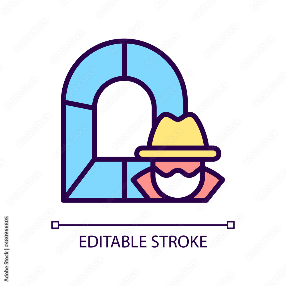 Smuggling tunnel RGB color icon. Secret passage. Underground country border trespassing. Isolated vector illustration. Simple filled line drawing. Editable stroke. Pixel perfect. Arial font used