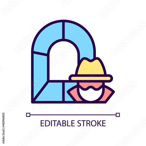 Smuggling tunnel RGB color icon. Secret passage. Underground country border trespassing. Isolated vector illustration. Simple filled line drawing. Editable stroke. Pixel perfect. Arial font used
