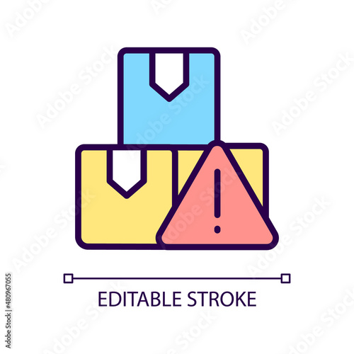 Import regulations RGB color icon. Customs restrictions and rules. Goods shipping and supply. Isolated vector illustration. Simple filled line drawing. Editable stroke. Pixel perfect. Arial font used