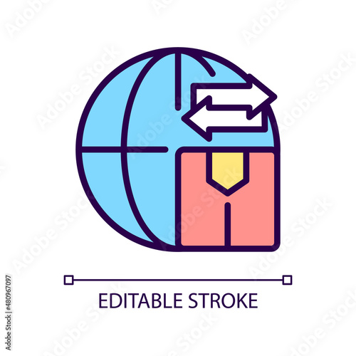 Goods import and export RGB color icon. Global products transportation. Border security. Isolated vector illustration. Simple filled line drawing. Editable stroke. Pixel perfect. Arial font used