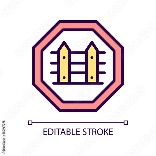 Country borders RGB color icon. Homeland security. State barrier and fence. Crimes prevention. Isolated vector illustration. Simple filled line drawing. Editable stroke. Pixel perfect. Arial font used