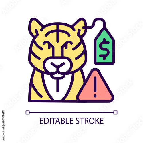 Wildlife smuggling RGB color icon. Rare animals trafficking. Environmental crime. Isolated vector illustration. Simple filled line drawing. Editable stroke. Pixel perfect. Arial font used