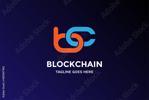 Simple Minimalist Initial Letter BC for Block Chain Technology Logo Design Vector