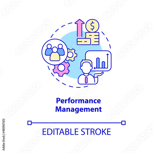 Performance management concept icon. Key productivity indicator. HR abstract idea thin line illustration. Isolated outline drawing. Editable stroke. Roboto-Medium, Myriad Pro-Bold fonts used