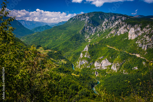 Deep canyon of the wild Tara river in Montenegro. The deepest canyon in Europe.