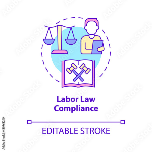 Labor law compliance concept icon. Employees treatment. HR manager duties abstract idea thin line illustration. Isolated outline drawing. Editable stroke. Roboto-Medium, Myriad Pro-Bold fonts used
